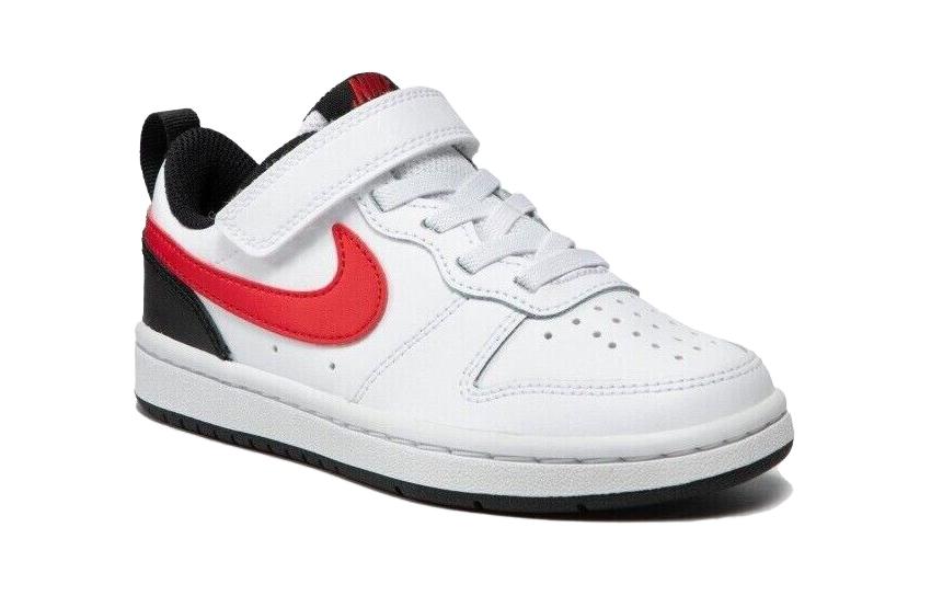 Nike Court Borough 2 Low Top Skateboard Shoes White Red Black Children Aged 3 7 Years Old BQ5451-110