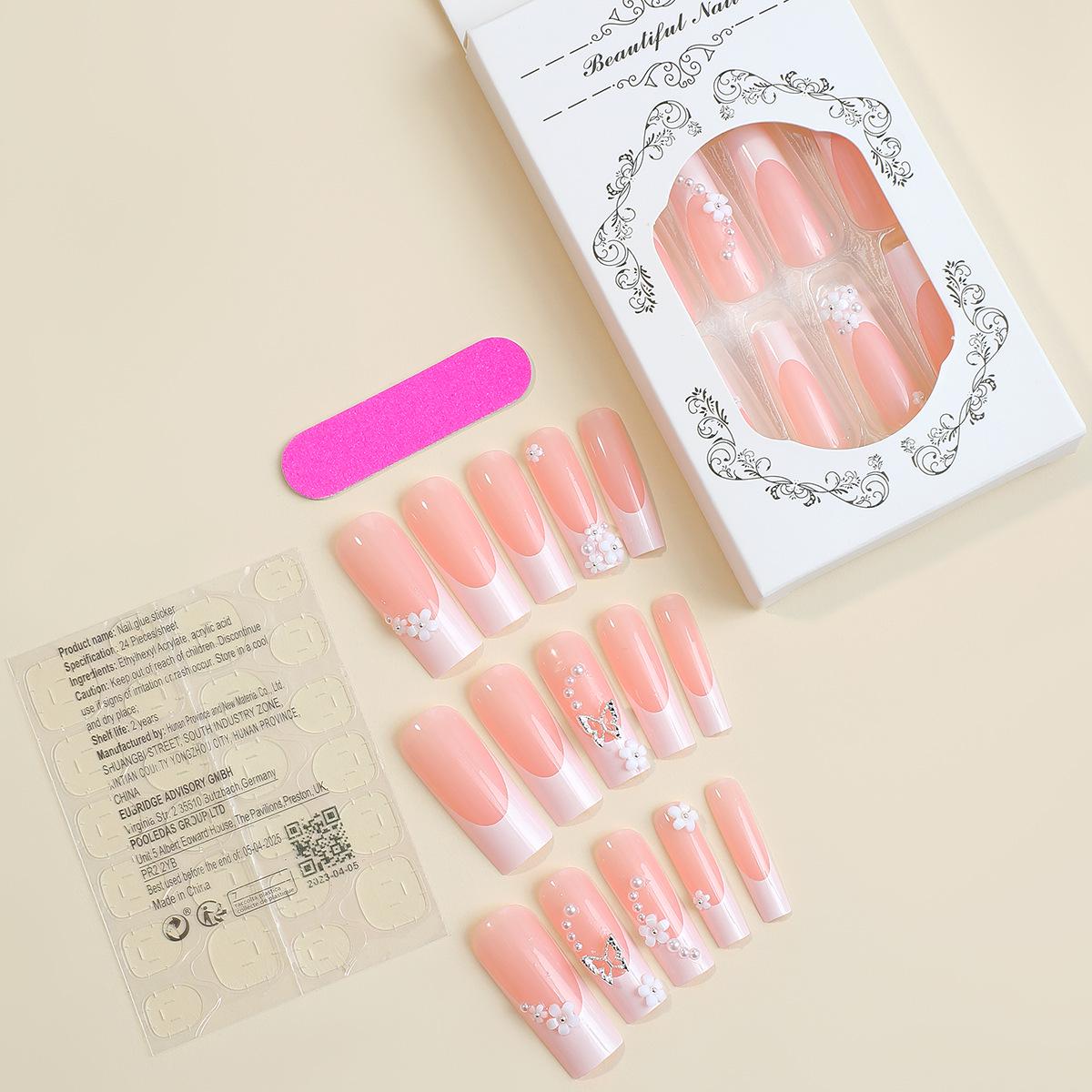 

Butterfly Flower Armor Water Pipe Faux Nails Set with Removable Elongated Rectangle Nail Patches