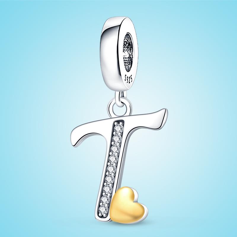Marke Neueste Ankunft Kompatibel Mit Kupfermetall Authentisch Original Armbänder 26 Alphabet A-Z Buchstaben Kupfermetall Anhänger Perlen Komponenten Perle