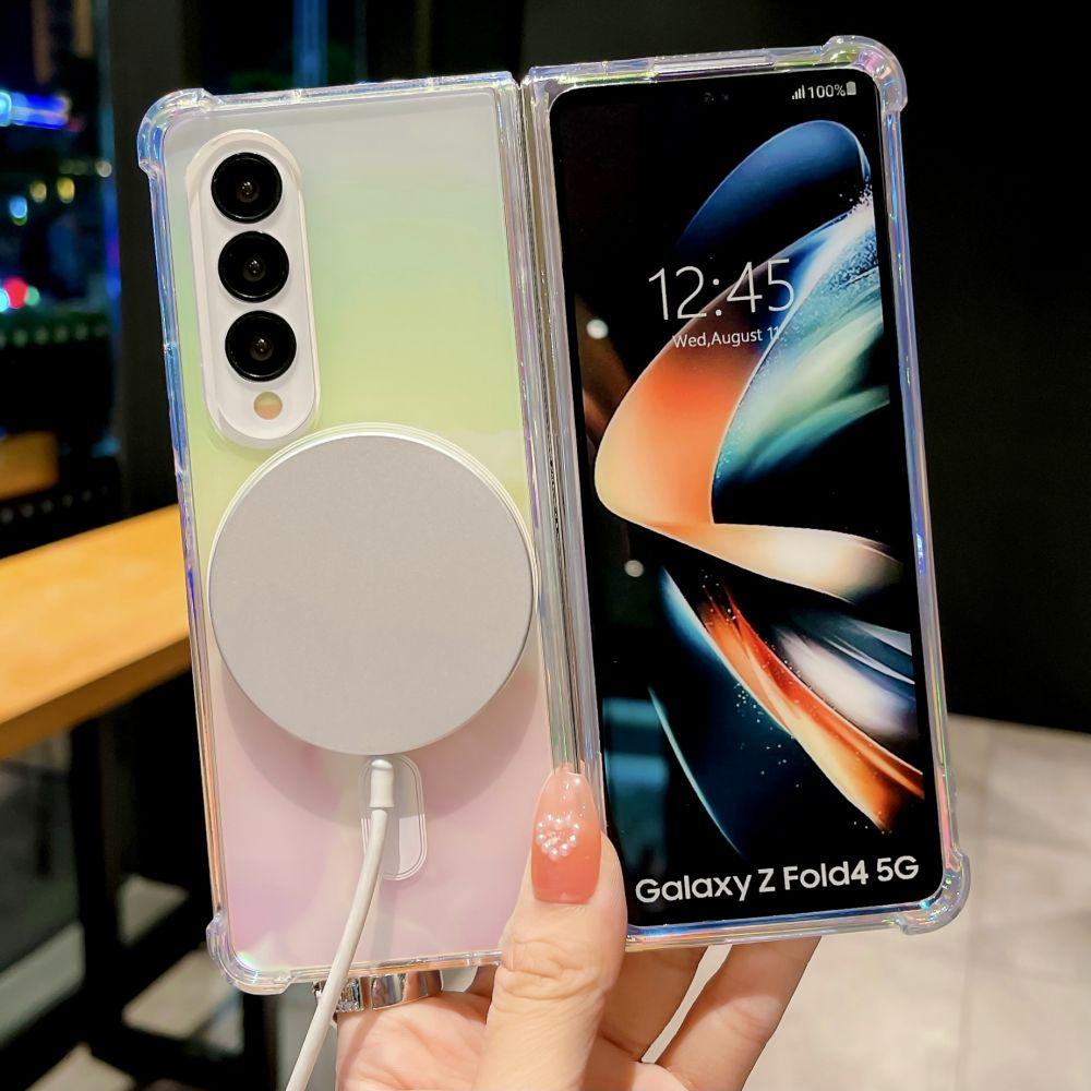 Luxury Laser Transparent Hard Case for Samsung Galaxy Z Fold 6 5 4 3 Z Fold4 Magsafe Case Shockproof Wireless Charging Magnetic Cover