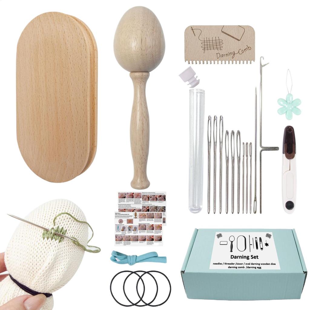 Knit Patch Mending Kit Egg Mushroom Shape Sewing Project Kits Weaving Repair Tool For Clothes Denim Jeans Wool Felt Fabric DIY