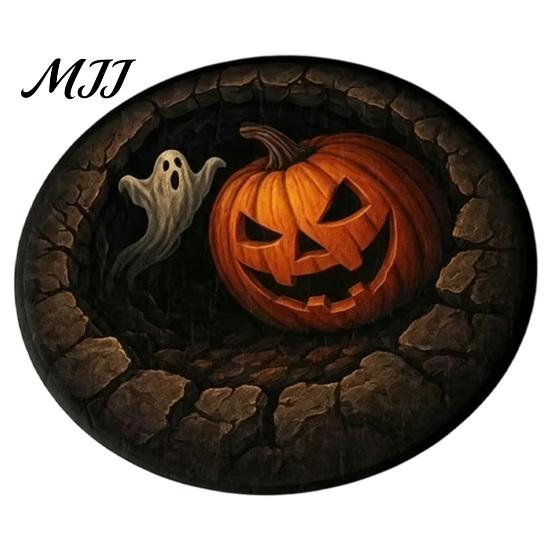 Indoor Holiday Theme Rug Halloween Round Area Rug, 3D Optical Illusion Doormat for Living Room, Scary Floor Mat Non Slip Absorbent Mat, Washable