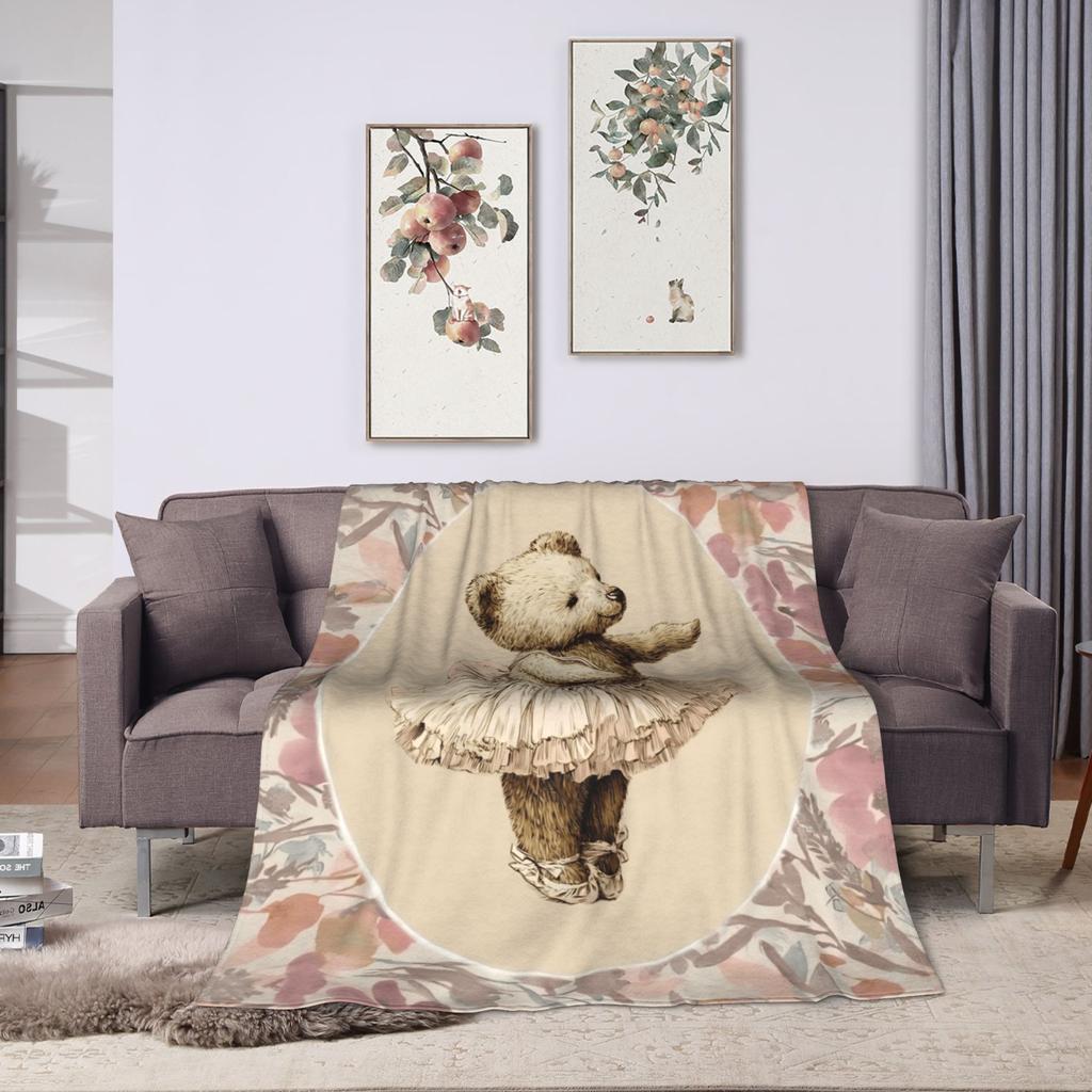 Soft Warm BlanketKids Adult Camping Border Painting Art Bear Throw Blanket  Flannel Bedspread For Bedroom Novelty Sofa Bed Cover