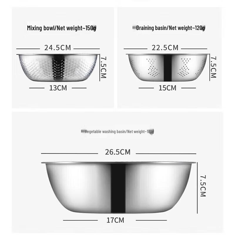 Meichu 3-Piece Stainless Steel Kitchen Basin Set