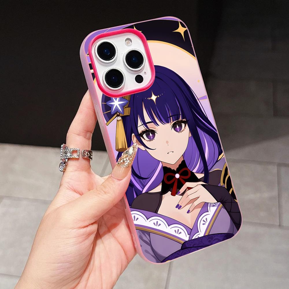 Game GI Raiden Shogun Jelly Double layer Rose Red Mobile Phone Case for iPhone 17 16 15 14 13 12 11 Air Pro Max Plus Protective