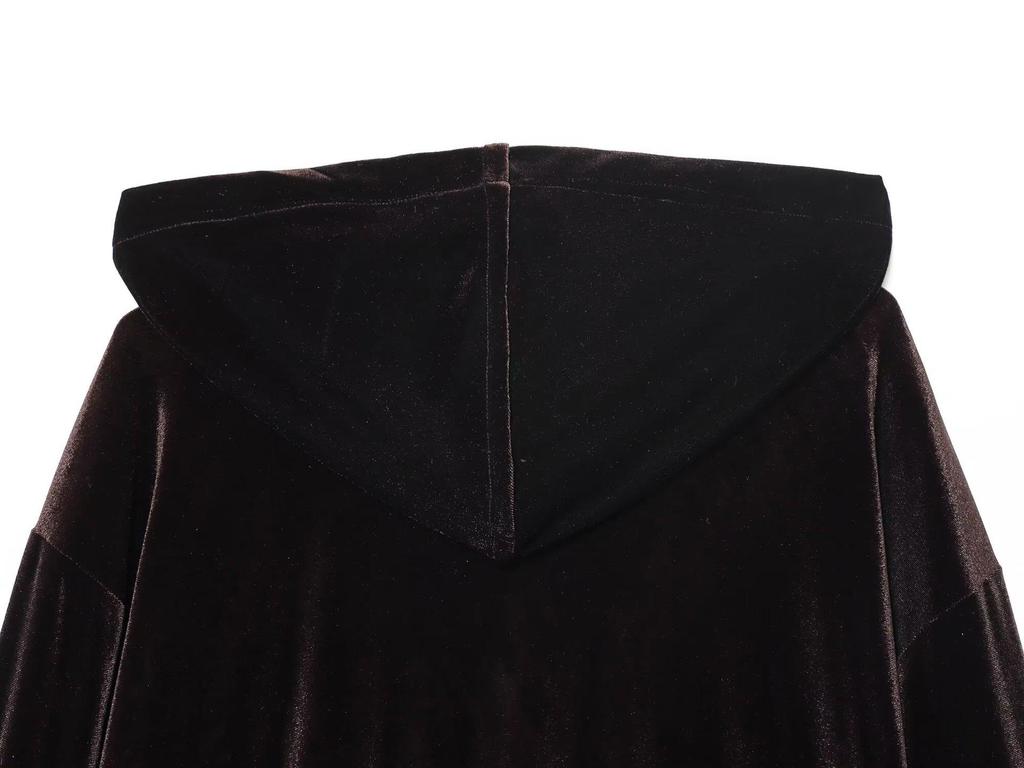 European & American Style Hooded Velvet Coat and Wide-Leg Pants - Autumn Collection