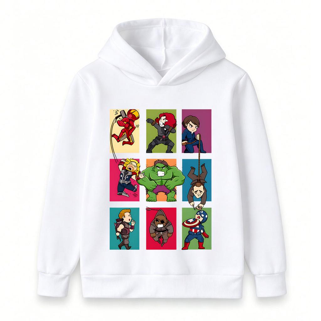Kids Boys Girls Pullover Hoodie, Cute Superhero Cartoon Printed Long Sleeve Casual Sweatshirt, Comfortable Hooded Top for Daily Wear and Party Gift