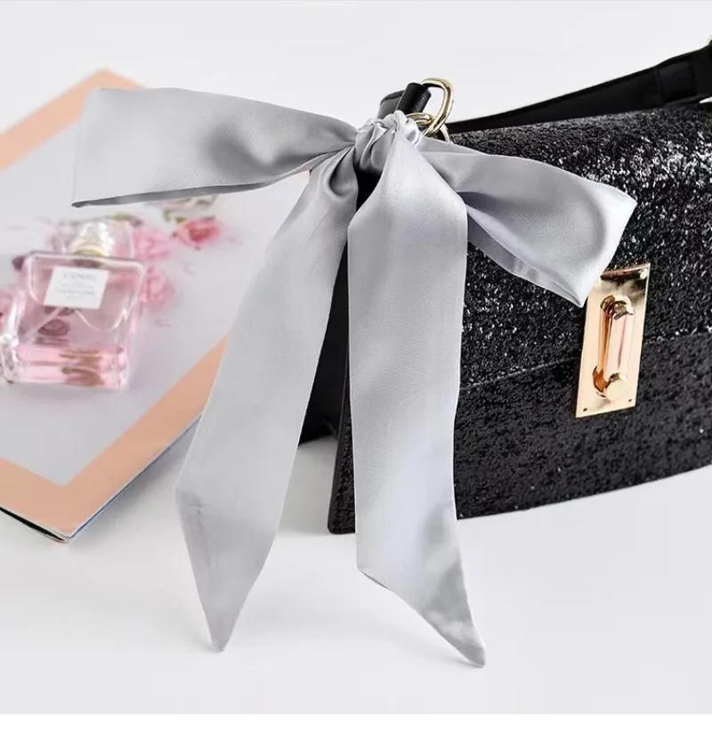 4X100cm Women Narrow Short Scarf 100x4cm Solid Color Chiffon Silk Rubber Black Bag Ribbon Headbands Choker Wristband Streamer
