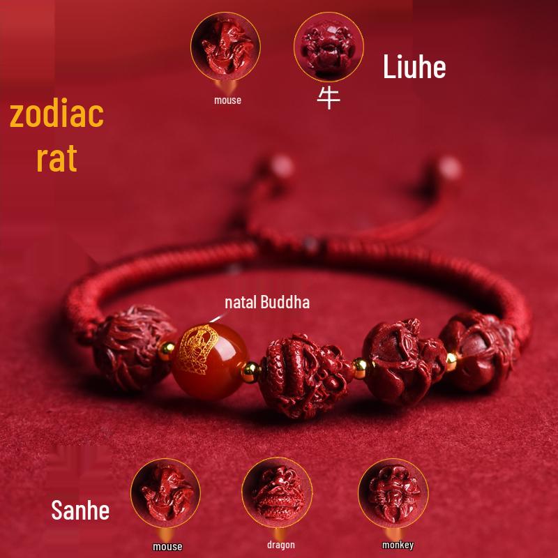 2025 Year of the Snake Cinnabar Zodiac Red String Bracelet - Unisex Benming Year Amulet with Sanhe Liuhe and Buddha Hand Design