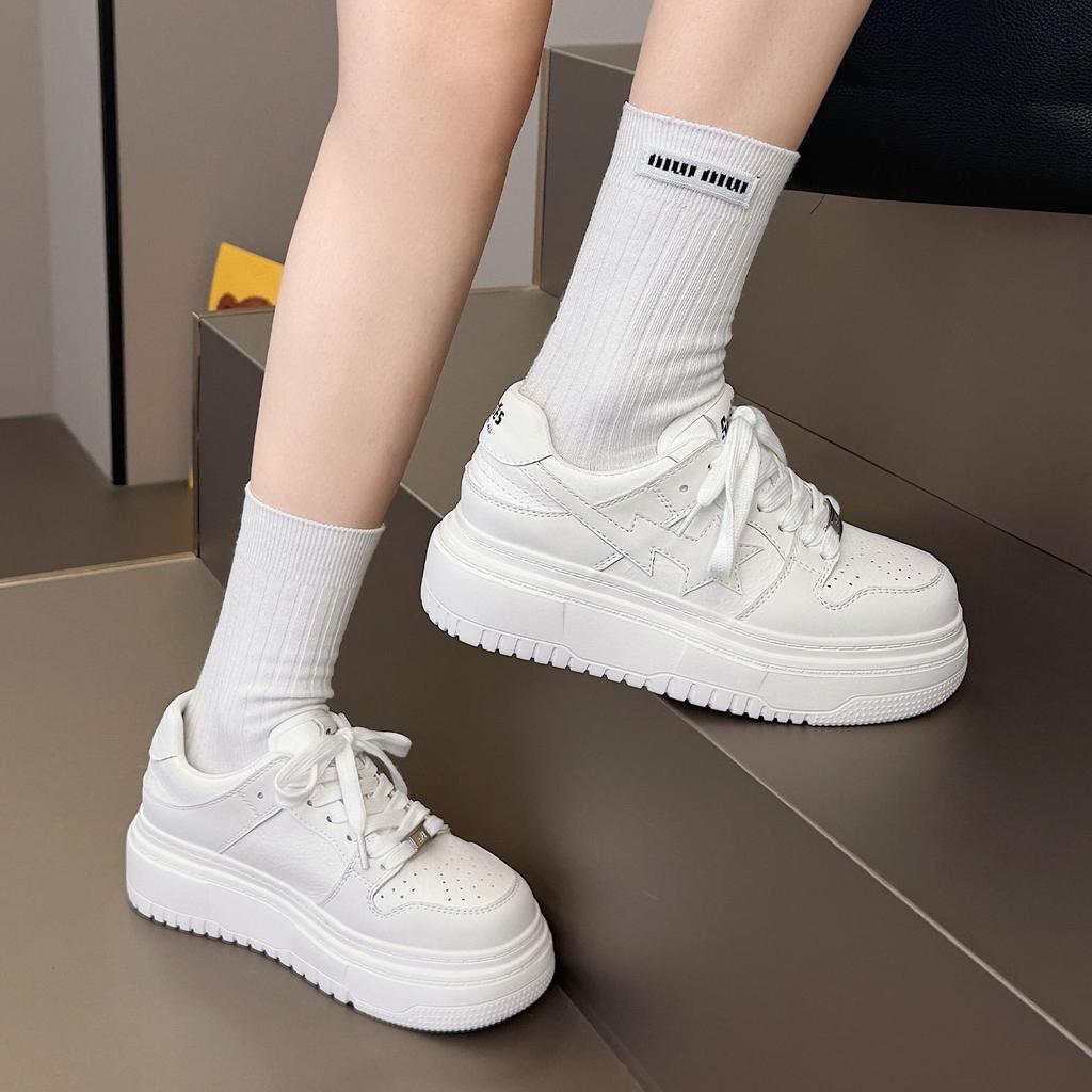 Foam Sole Leather Women's Spring New Thick Sole Heightening Women's Shoes Casual Versatile Sports Board Shoes Women