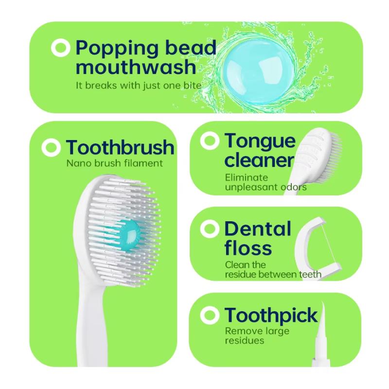 8/16Pcs Portable And Individually Packaged 3-In-1 Brush Head Toothbrush Floss Disposable Toothbrush For Adults On Business Trips