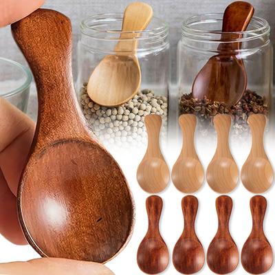 1pcs Mini Wooden Spoons Kitchen Spice Condiment Spoon Coffee Tea Sugar Teaspoons Kids Short Handle Wood Scoops Home Tableware