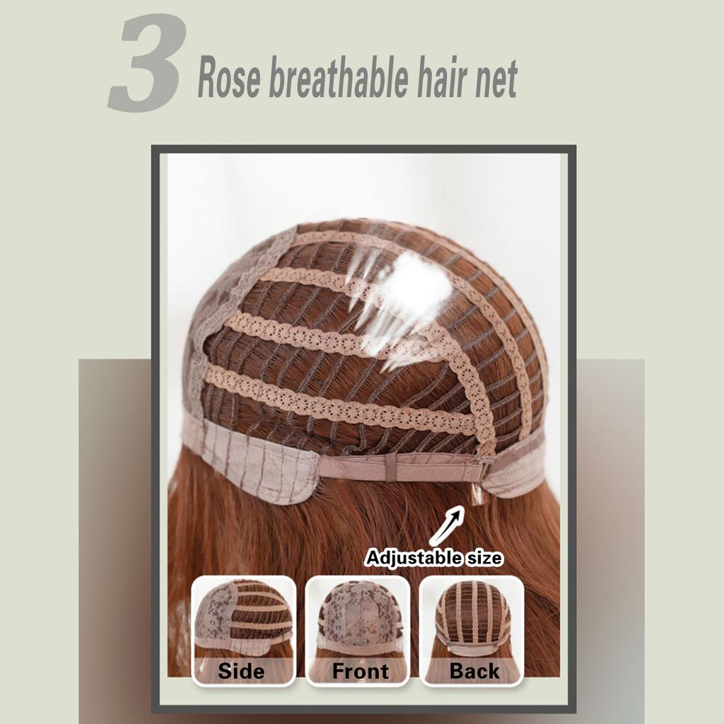 Women's Simulated Wig 60cm Hair Brown Hair Wavy Wig Full Head Cover Rose Hair Net Headwear Beauty Decoration Wig