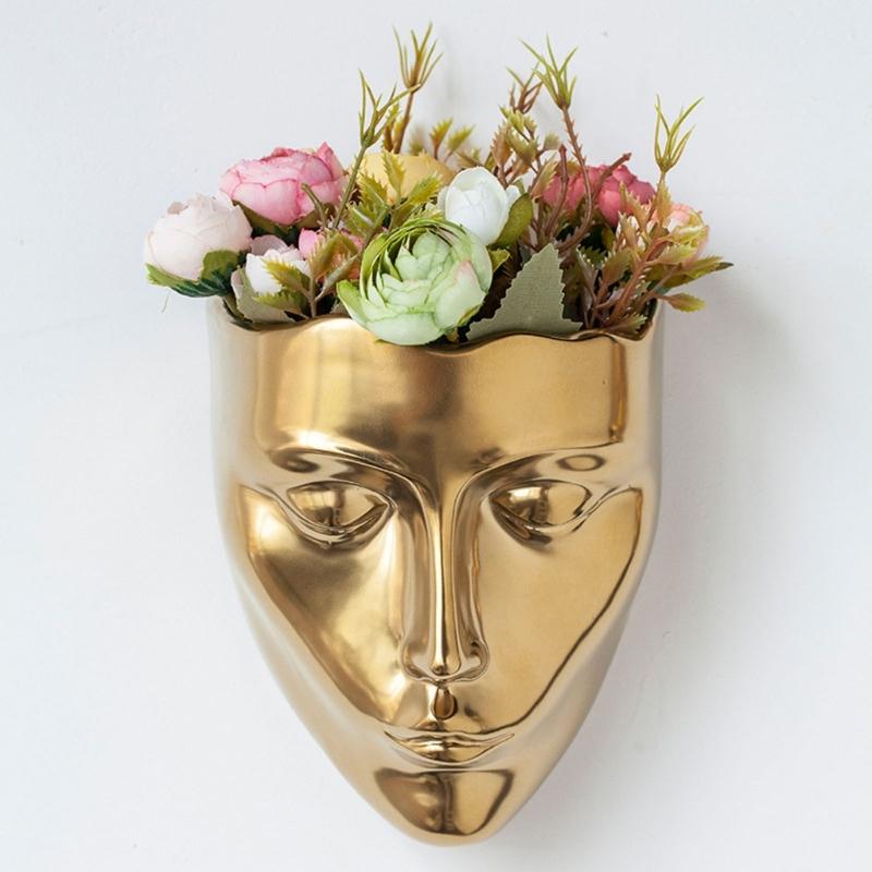 Ceramic Face Planter For Wall Decoration Indoor and outdoor Use Unique Gift For Home Garden Office nero