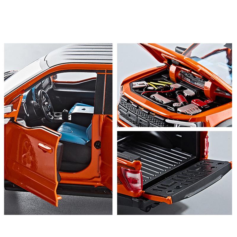 1/20 Ford Raptor F150 Pickup Alloy Truck Car Model Diecast Metal Off-road Vehicle Car Model Sound Light Simulation Kids Toy Gift