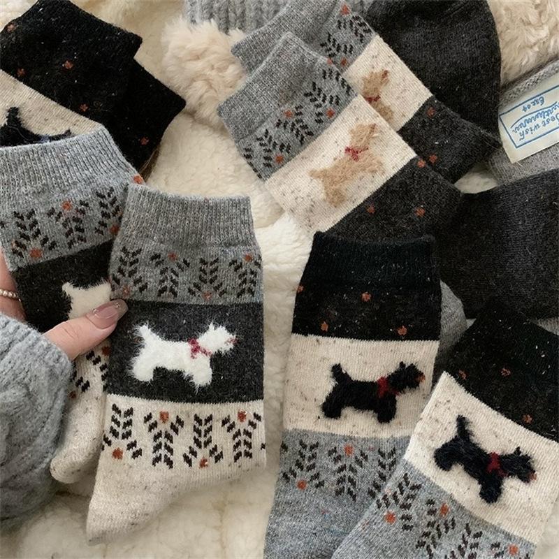 Winter Is Coming~ Wool Thermal Socks Children'S Medium Tube Socks Thickened Plush Cute Puppy Stockings