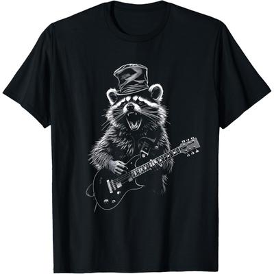 Rocking Raccoon Playing Guitar Funny Graphic T-Shirt