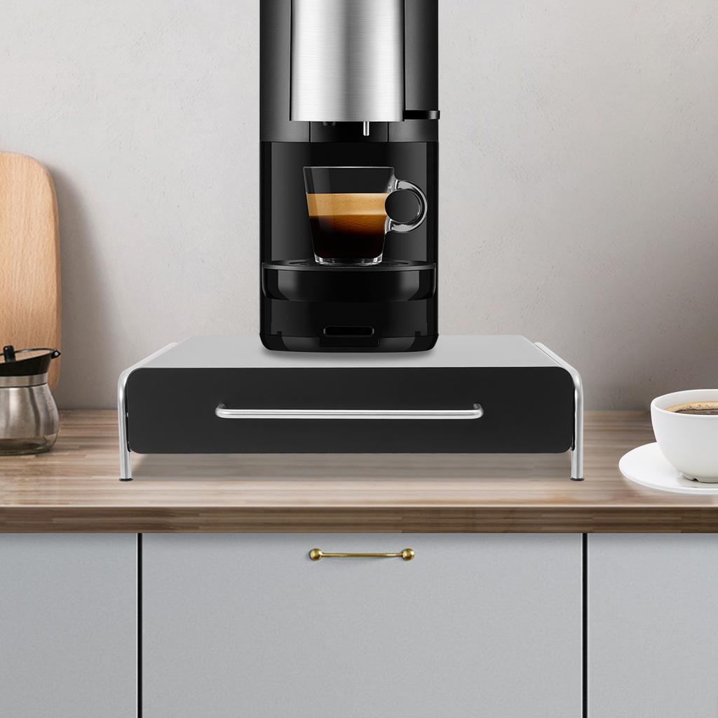 Coffee Capsule Carbon Steel Organizer,White/Black Rectangular Coffee Capsule Storage Drawer Tabletop 41*31.5*11cm for Kitchen