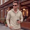 Mens Casual Waffle Knit Henley Hoodie