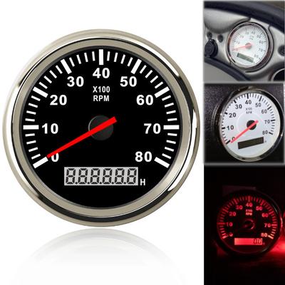 85mm Boots-Drehzahlmesser 3000, 4000, 6000, 8000 U/min Drehzahlmesser Auto Marine Tacho Messgerät mit Betriebsstundenzähler 12V/24V toerenteller