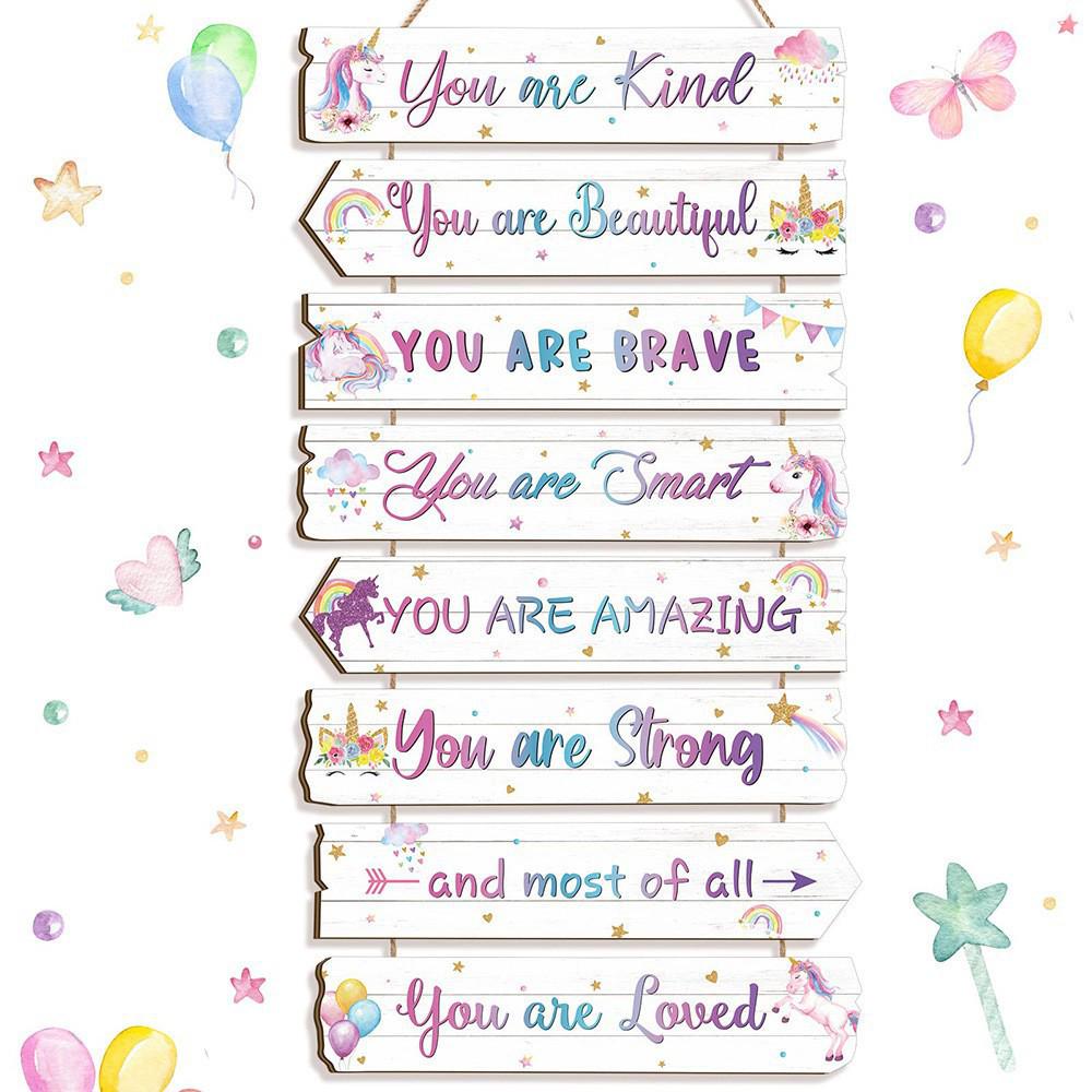 Teen Girl's Motivational Wooden Hanging Sign - Princess, Butterfly, Rainbow Design
