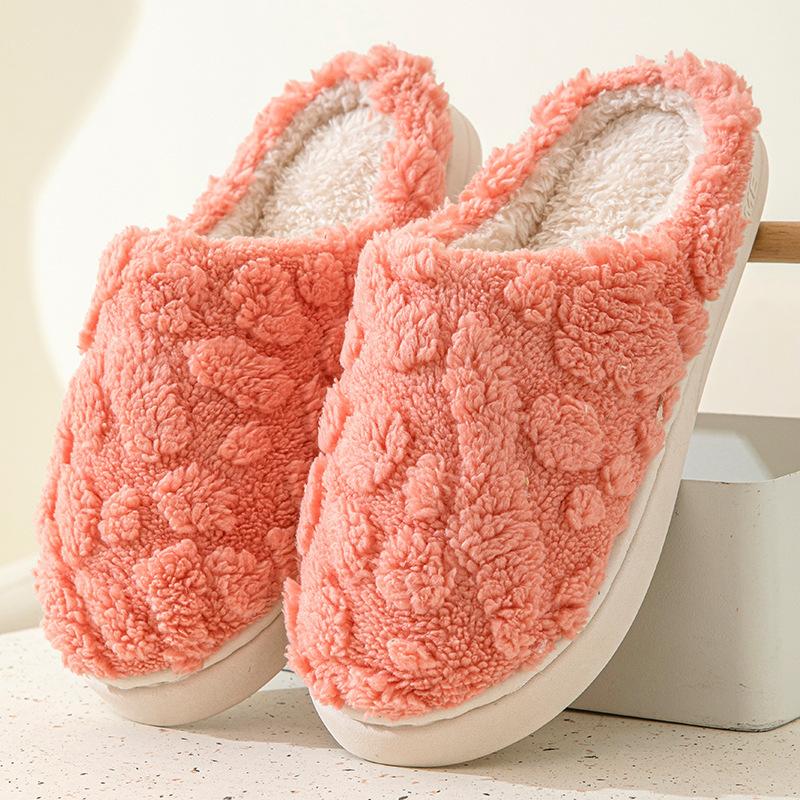 Plush cotton slippers women's autumn and winter men's home indoor warm thick-soled wear-resistant versatile couple confinement shoes