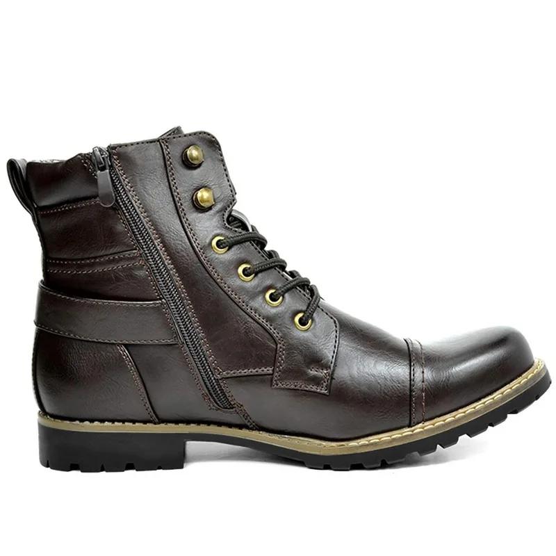 Fashion High-quality Men's Leather Boots Comfortable Non-slip Mens Boots Outdoor Wear-resistant Male Motorcycle Boot Botas Para Hombre