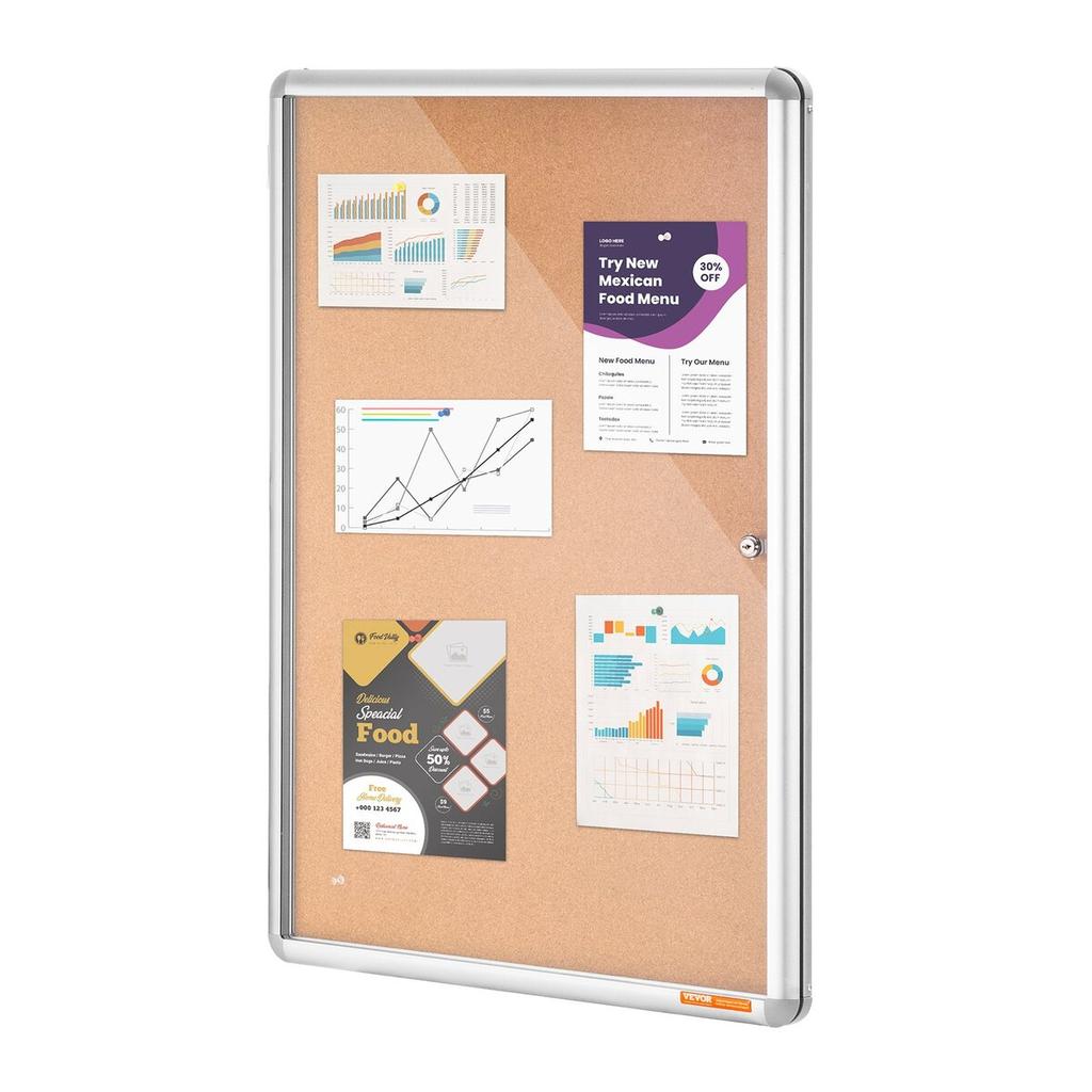 36"x24" Enclosed Cork Board with Aluminum Frame Lockable Bulletin Board