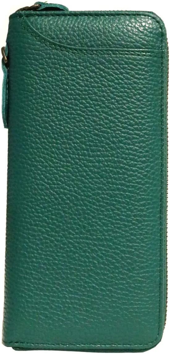 Bercute Мужской зеленый длинный кошелек, Натуральная итальянская кожа, Коровья кожа, Круглая молния, Компактный, Многофункциональный, Тонкий, 1071041-F-130a