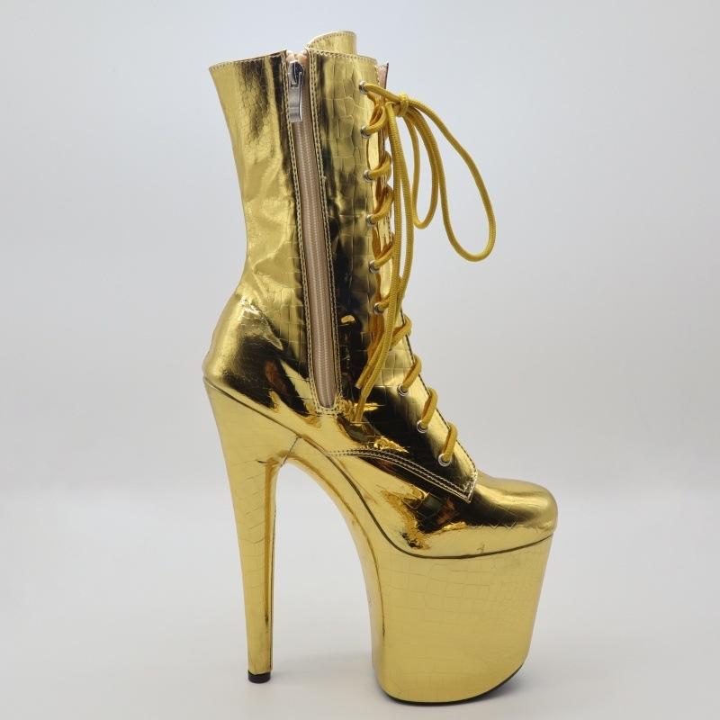 20Cm Yellow Short Boots, Nightclub Model Dancer Shoes, Pole Dance Shoes for Performance, Snake Pattern Super High Heel Hollow YKC
