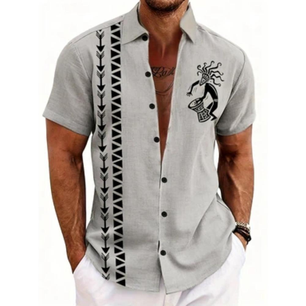 Men's fashion 3D printed shirt casual party evening daily festival four-season lapel short-sleeved outer wear outdoor personalized top shirt