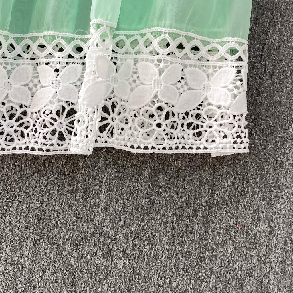 Vestidos de Noite de Baile de Outono de Designer de Luxo Vazados Bordados Para Mulheres Renda Patchwork Decote em V Manga Longa Lanterna Maxi Robe