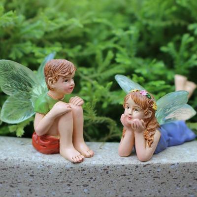 2pcs Crafts Resin Flower Fairy Statue Cute Creative Miniature Figurines Mini Funny Garden Sculptures Children
