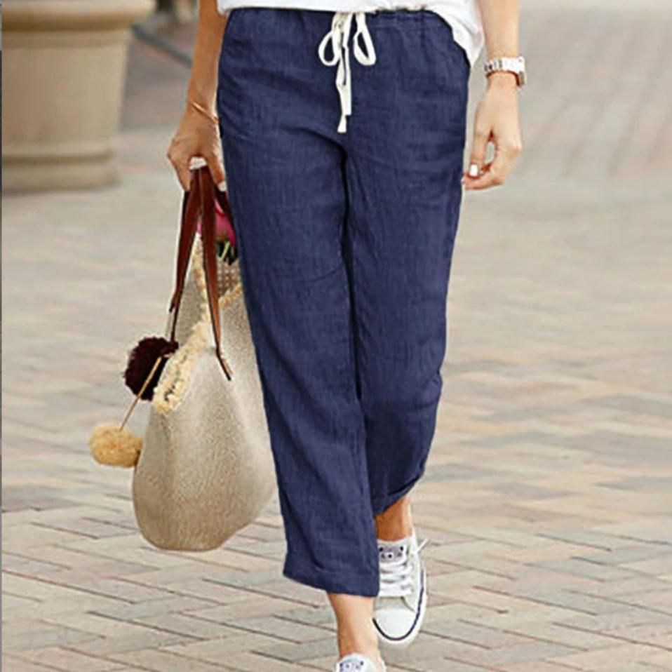 

Autumn Cotton Women s Pants Y2K Black Drawstring Elastic Waist Casual Pants Female Loose Fashion Elegant Ladies Bottom 5XL темно-синього кольору