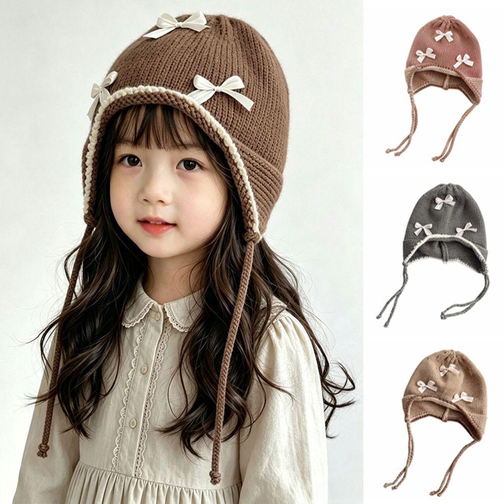 Soft Knit Baby Beanie Bow Decor Girl Hat Wind Proof Kids Hat Kids