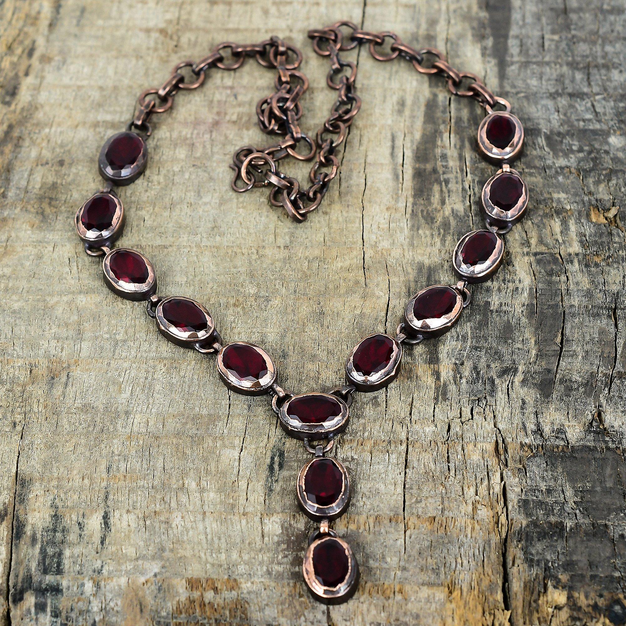 

Faceted mozambique garnet necklace electroformed copper adjustable chain necklace handmade gemstone necklace copper jewelry engagement gifts Adjustable