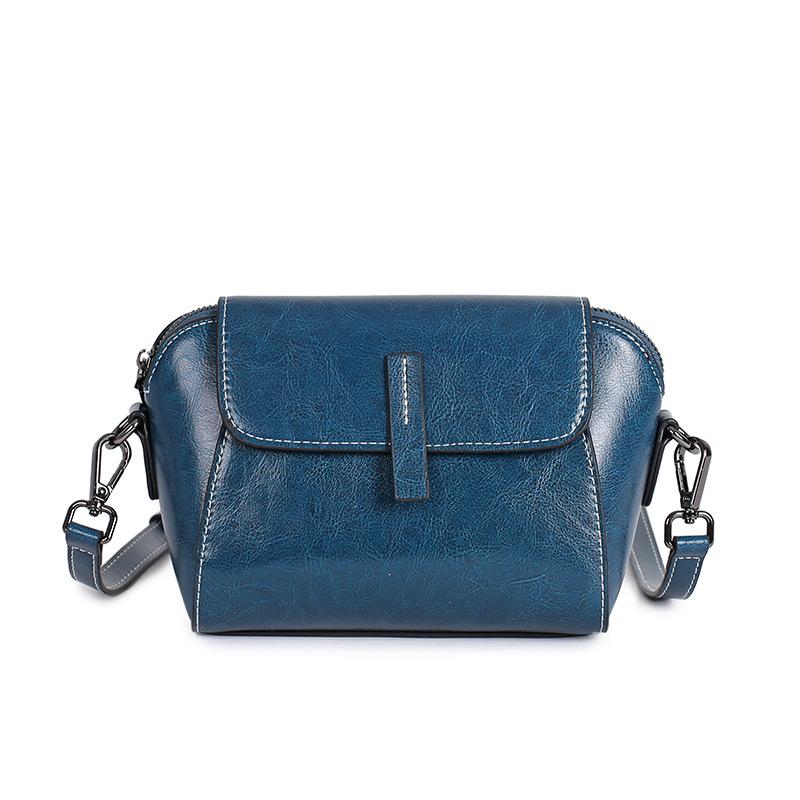 New leather women's bag oil wax cowhide shoulder bag versatile casual fashion portable messenger shell bag