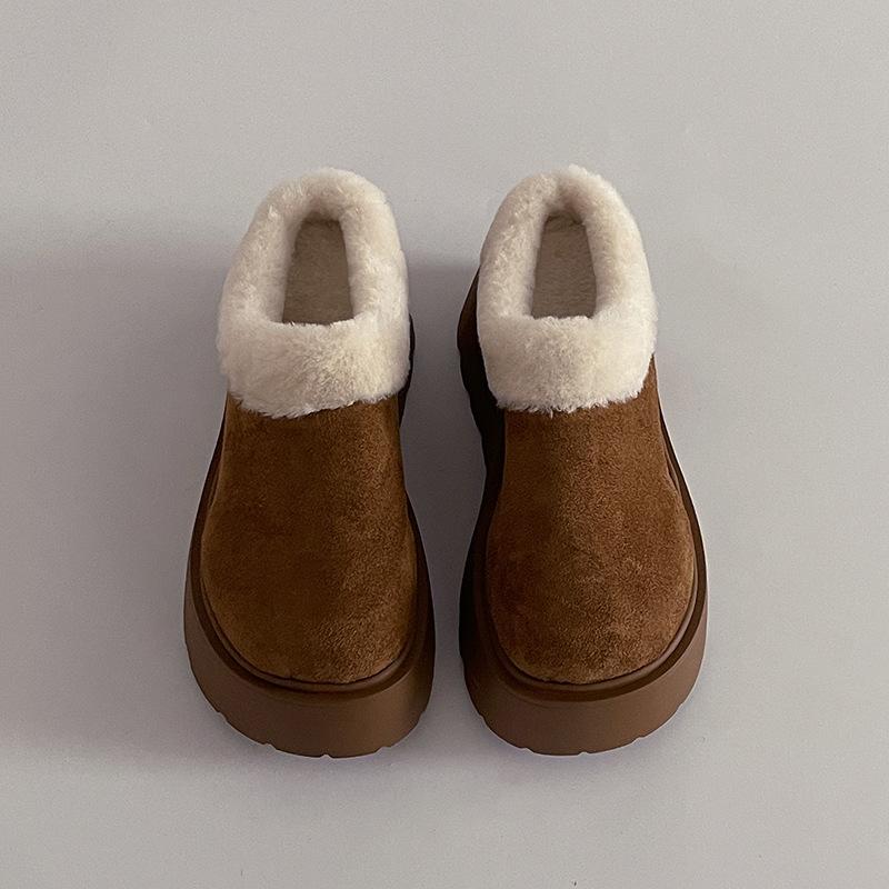 Korean version of casual fluff eversion platform slippers wear autumn and winter retro fashion versatile women's cotton slippers