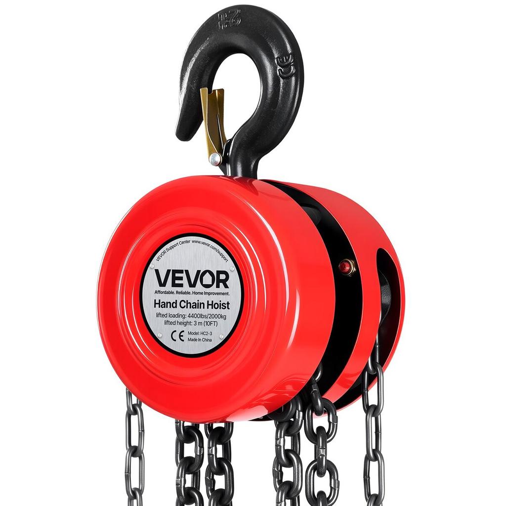 Hand Chain Hoist, 2 Ton Capacity, Manual Chain Block with Upgrade G70 Galvanized Chain, 3 m Lifting Height, Heavy Duty Pulley Hoist for Garage