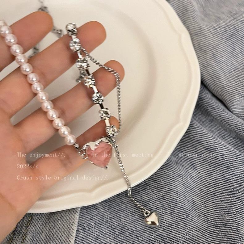 Pink zircon love splicing isn't collarbone chain sweet cool chain