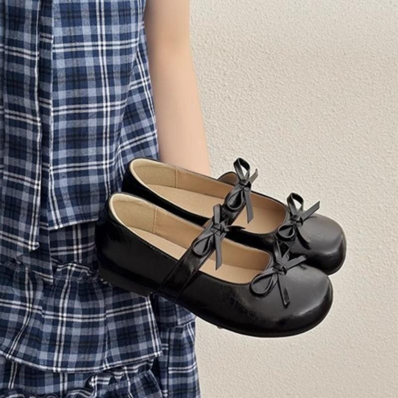 Fashion Flat Comfort Soft Sole Retro Round Toe Shallow Mouth Slip Strap Butterfly Knot All-Slip Wear-Resistant Slip-On Single Shoes