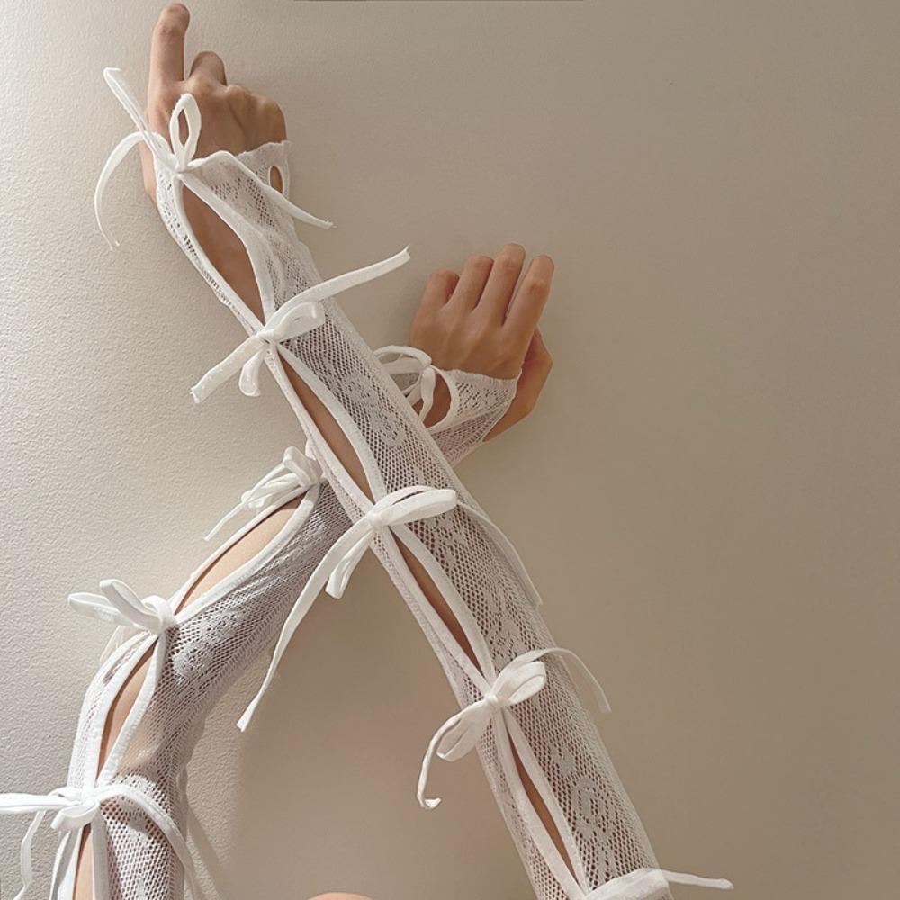 

Эластичные кружевные нарукавники в стиле Y2K, панк, с бантами, митенки, уличная одежда, рукава в стиле балеткор, лолита белый