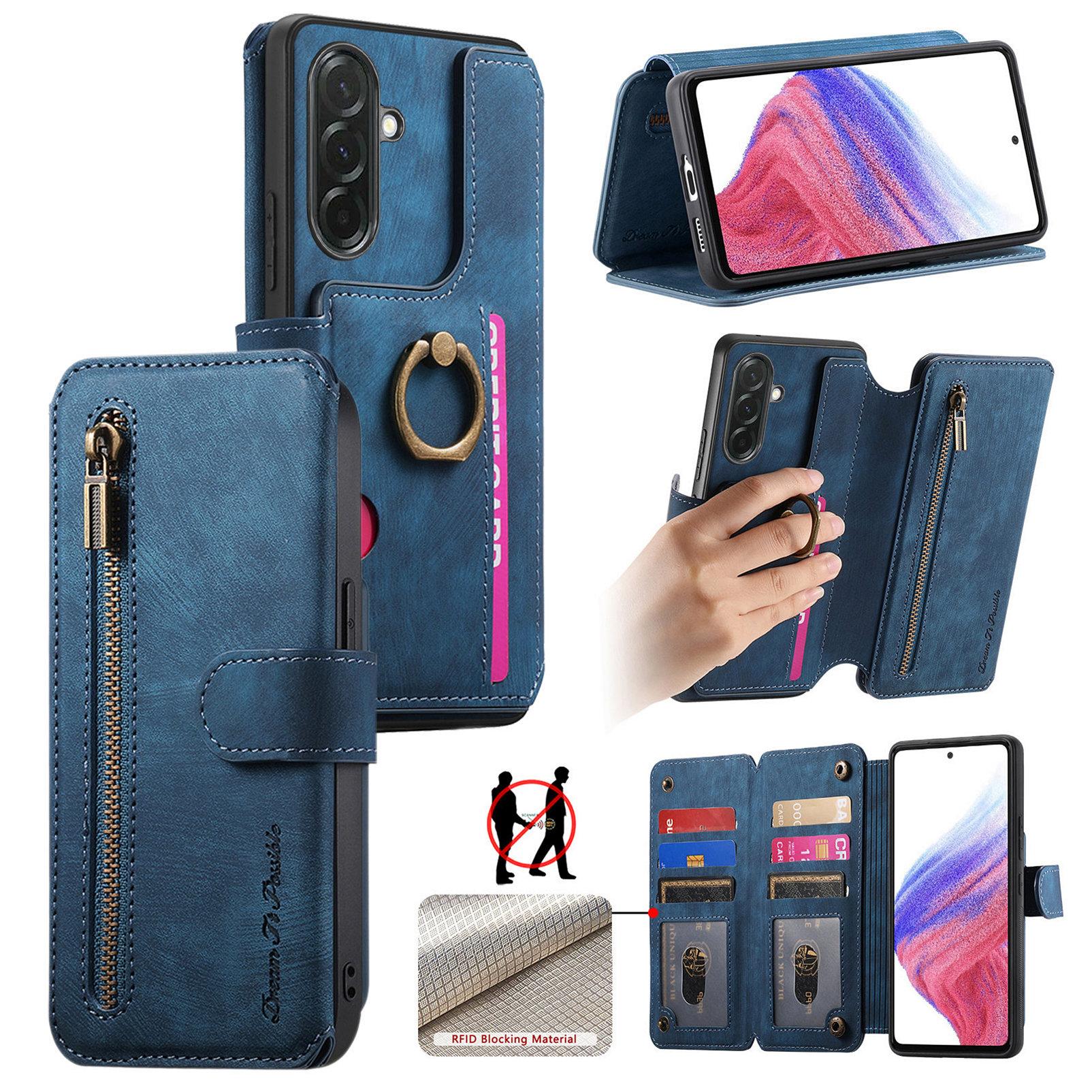 

Шкіряна задня кришка для телефону Samsung Galaxy A36 5G з RFID-блокуванням та блискавкою, гаманець-підставка Blue