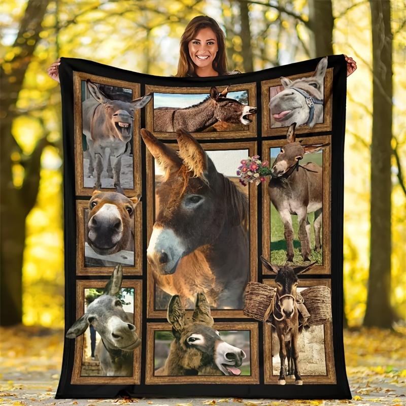 

Cute Donkey Fleece Blanket Farm Animal Collage Soft Cozy Throw Home Decor for Living Room or Bedroom Gift for Animal Lovers 130x150cm