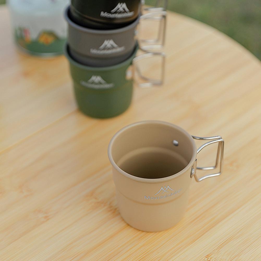 300ml Camping Water Cup with Foldable Handle Picnic Water Mug Aluminum Alloy Lightweight Camping Cup for Outdoor Backpacking