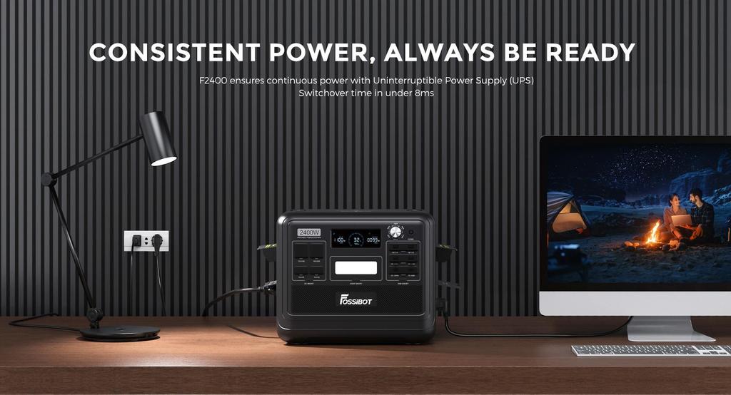 FOSSiBOT F2400 Portable Power Station - 2400W Output - 2048Wh LiFePO4 Battery - 13 Output Ports - 1.5-2 Hours Fast Charging