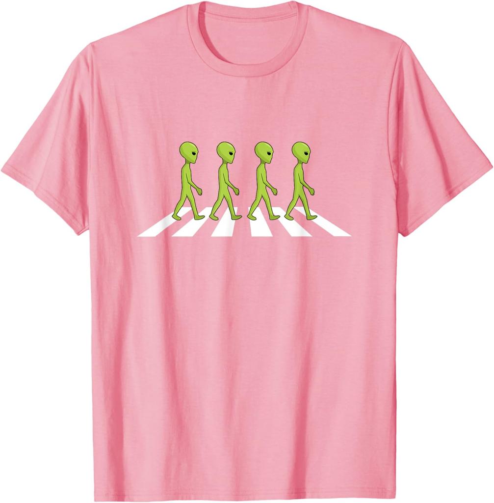 Alien Abbey Road Crossing Parody Graphic Tee Cool Funny Cotton T-Shirt Trip