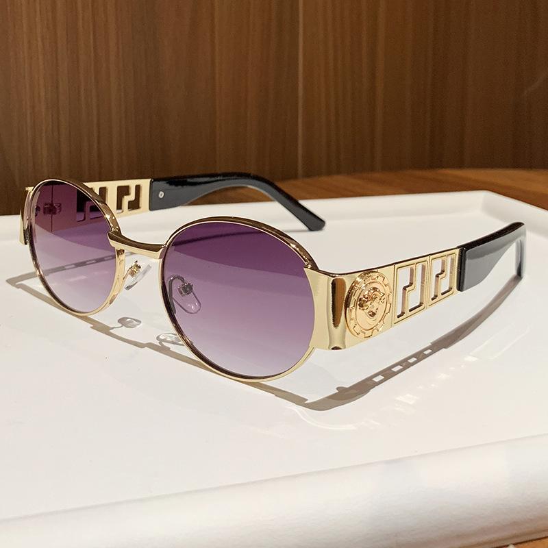 Fan Jia J metal oval full frame sunglasses Internet celebrity street shot sunglasses retro photo sunglasses