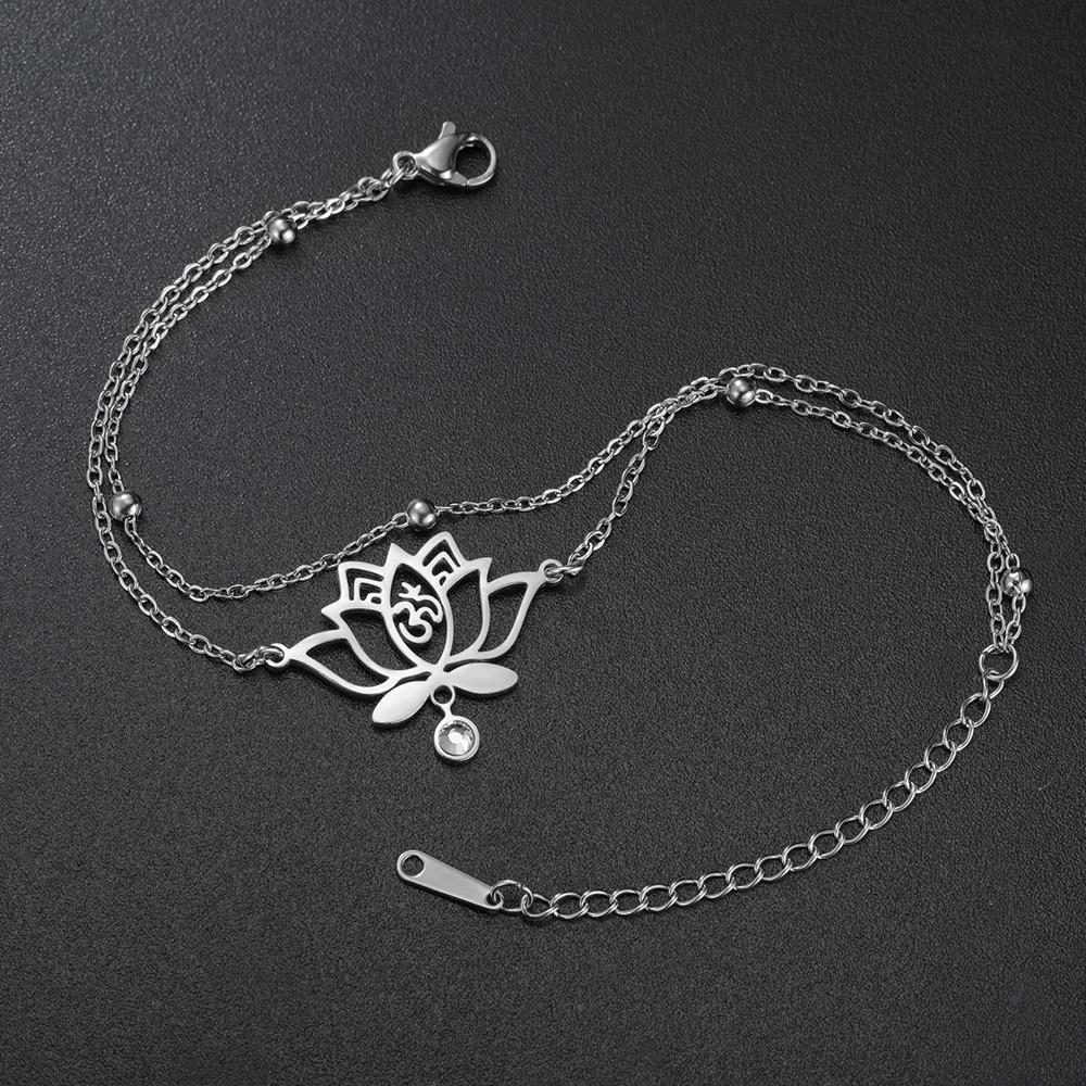 Dawapara Spiritual Lotus Flower Bracelet OM Protection Amulet Yoga Healing Inspirational Gift for Women Stainless Steel Jewelry