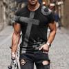 2024 Summer Retro Cross Pattern New Short Sleeved Round Neck Printed Men's T-shirt